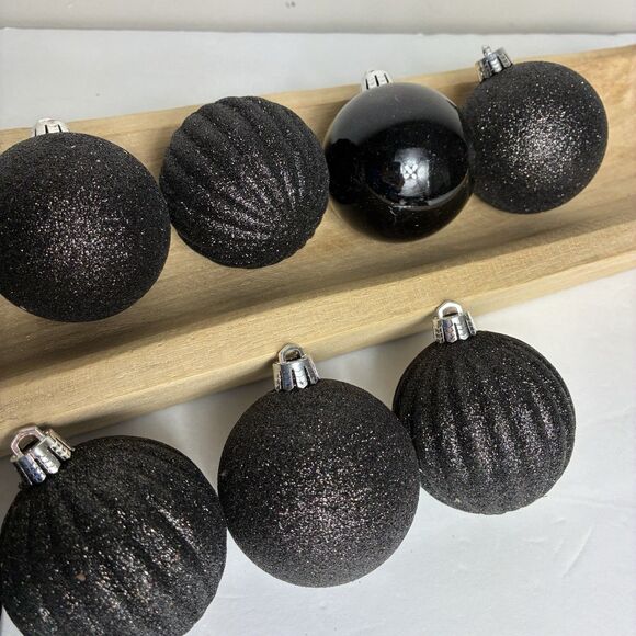 11 Pc Black Mix Solid Glitter Shatterproof Dark Christmas Ball Ornaments 3” - Picture 4 of 4
